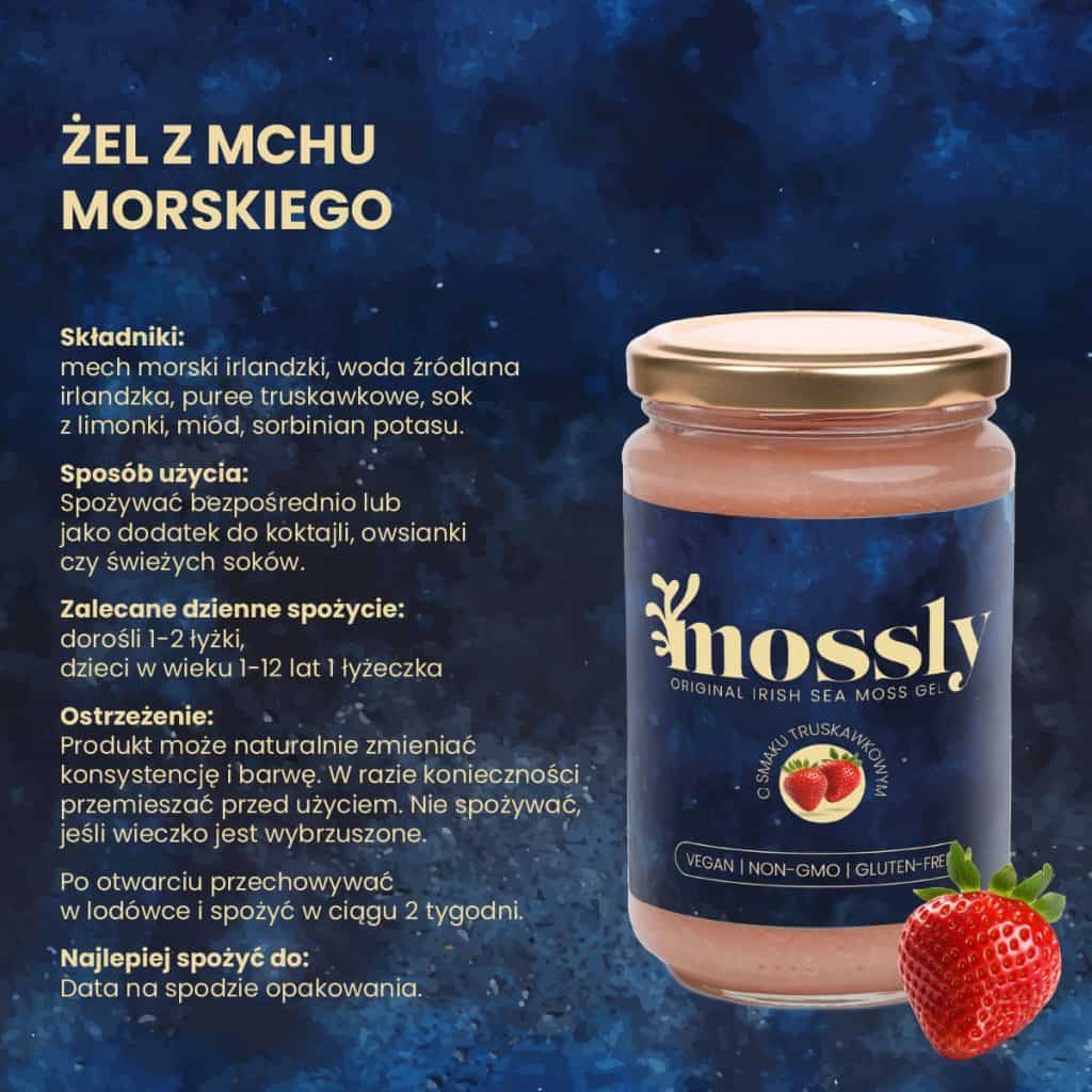 grafika przedstawia słoiczek z mchem morskim o smaku truskawkowym